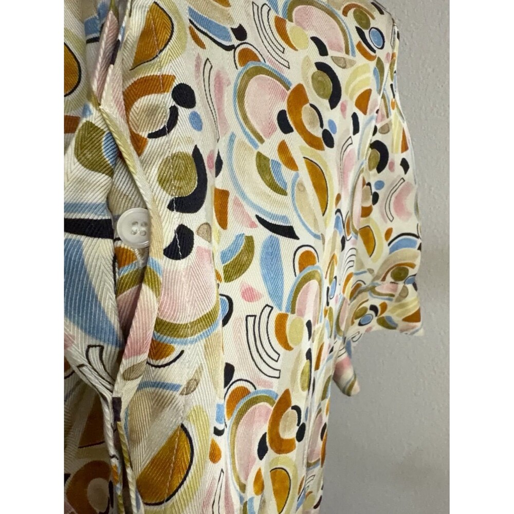Lafayette 148 100% Silk Art Deco Geometric Print Short Sleeve Blouse M - Picture 9 of 13